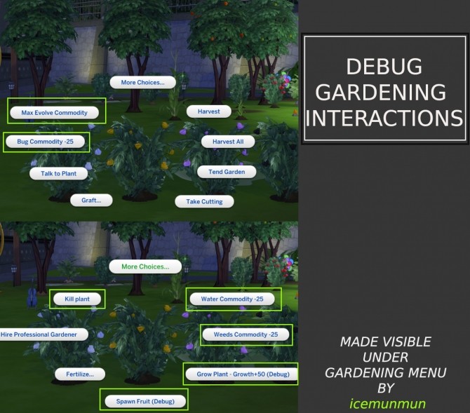 Sims 4 Debug Gardening Interactions made visible by icemunmun at Mod The Sims