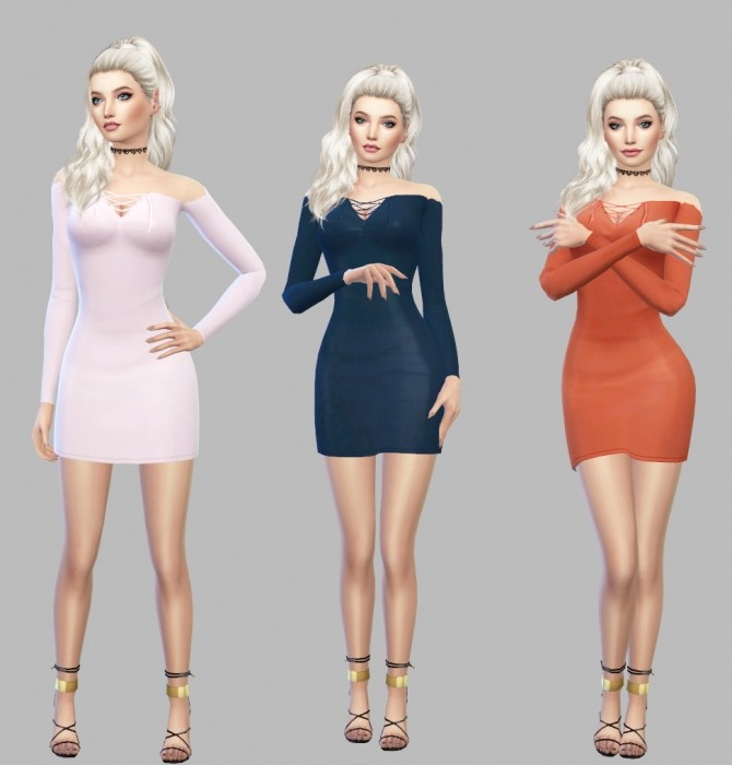 Sims 4 Lace Up Off The Shoulder Dress at Simply Simming