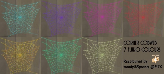 Sims 4 Corner Cobweb Set in 7 Fluro Colours by wendy35pearly at Mod The Sims