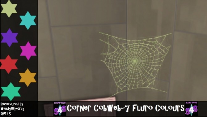 Sims 4 Corner Cobweb Set in 7 Fluro Colours by wendy35pearly at Mod The Sims