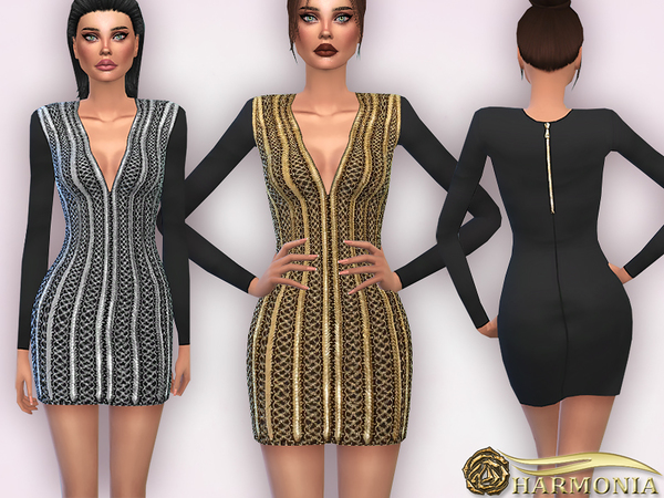 Sims 4 Metal Embellished Woven Mini Dress by Harmonia at TSR