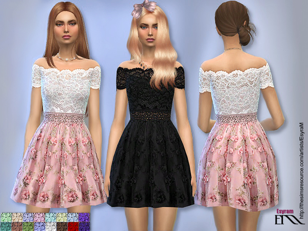 Sims 4 Floral Applique Tulle Dress by EsyraM at TSR