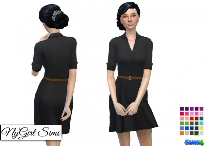 Sims 4 Belted Button Down Flare Dress at NyGirl Sims