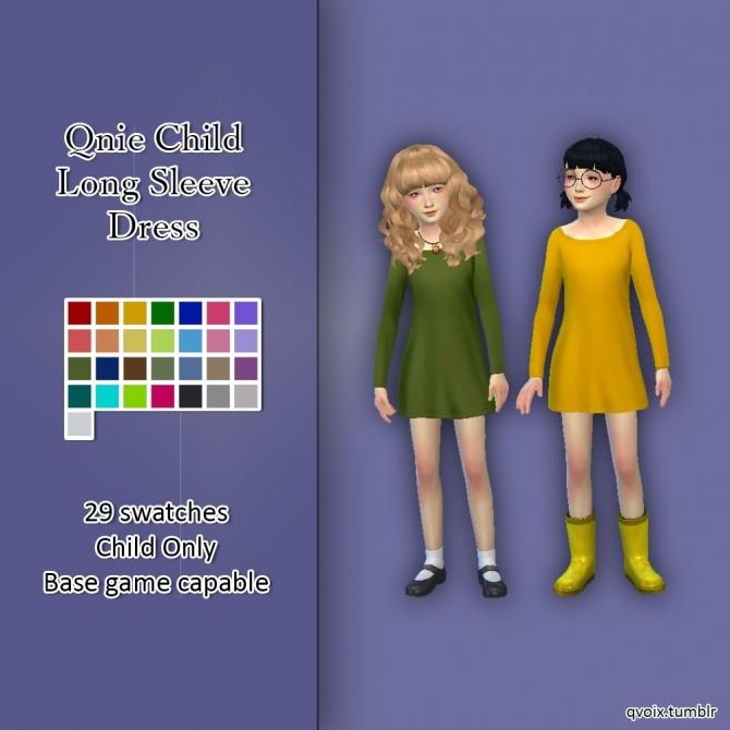 Sims 4 Qnie Child Long Sleeve Dress at qvoix – escaping reality