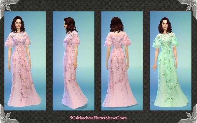 Sims 4 Flutter Sleeve Gown at 5Cats