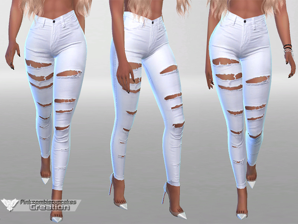 Sims 4 White Ripped Summer Jeans by Pinkzombiecupcakes at TSR