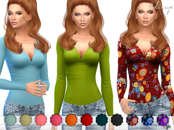 Sims 4 V Neck Top by ekinege at TSR