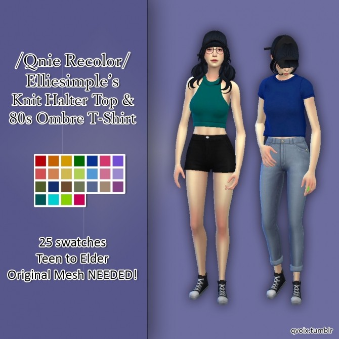 Sims 4 Elliesimple Knit Halter Top, 80s Ombre T Shirt & Shirt n Sweater at qvoix – escaping reality