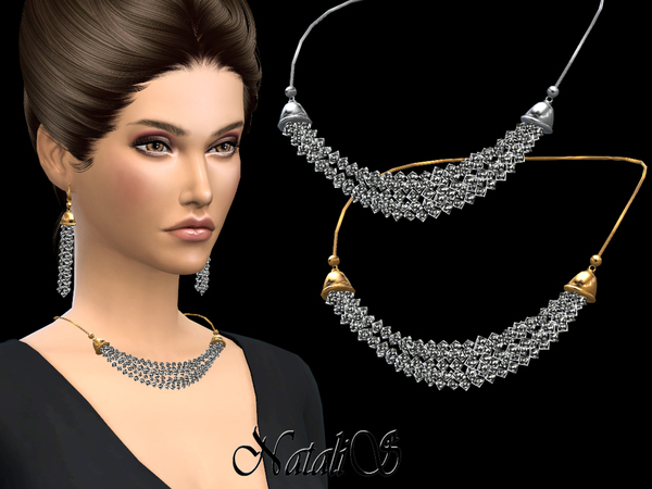 Sims 4 Crystal Multi strand Necklace by NataliS at TSR