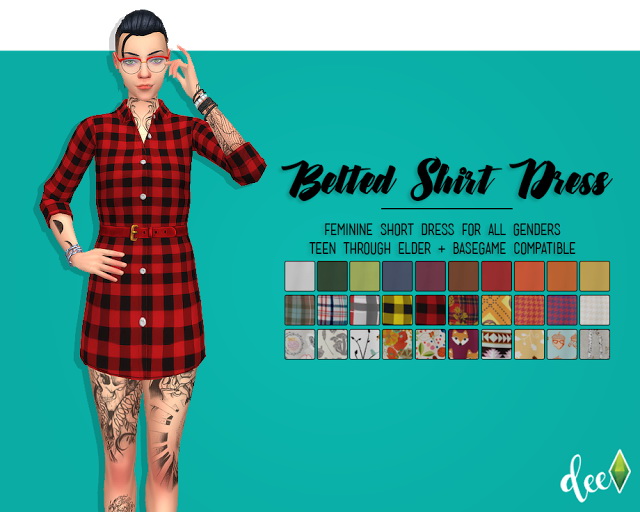 Sims 4 Belted Shirt Dress at Deetron Sims
