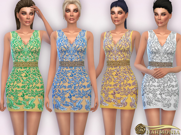 Sims 4 Floral Embroidered Tulle Mini Dress by Harmonia at TSR