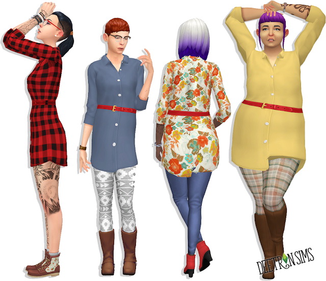 Sims 4 Belted Shirt Dress at Deetron Sims