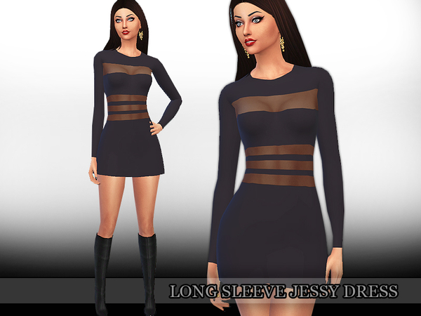 Sims 4 Long Sleeve Jessy Dress by Saliwa at TSR