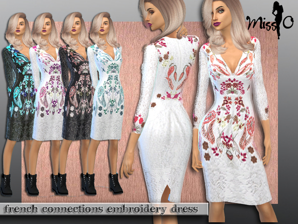 Sims 4 French Connection Embroidery dress by Mis O at TSR