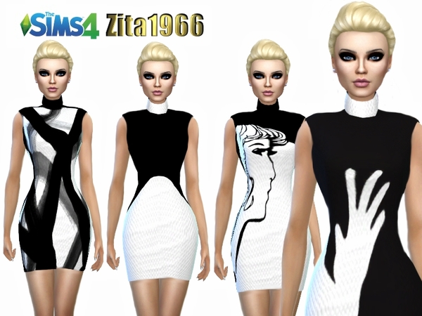 Sims 4 B&W Avant Garde dresses by ZitaRossouw at TSR