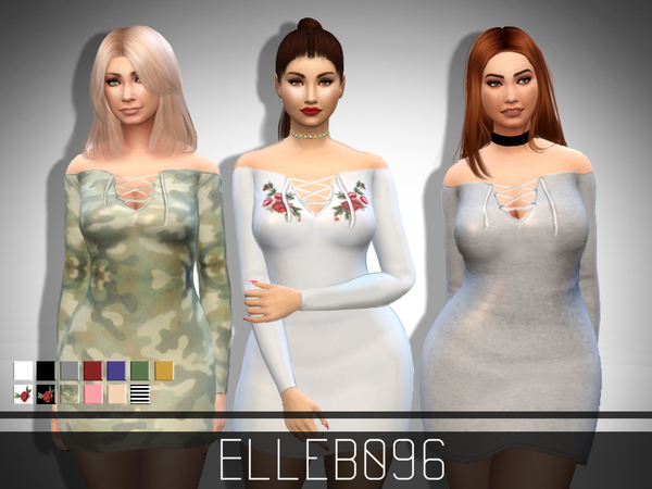 Sims 4 Lace Up Off The Shoulder Dress by Elleb096 at TSR