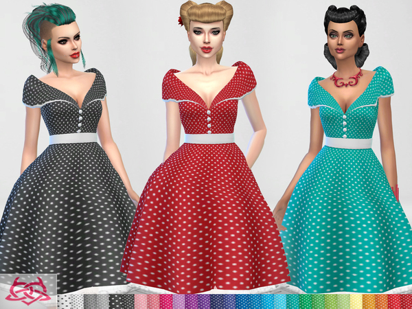 Sims 4 Paloma dress polka dots recolors by Colores Urbanos at TSR
