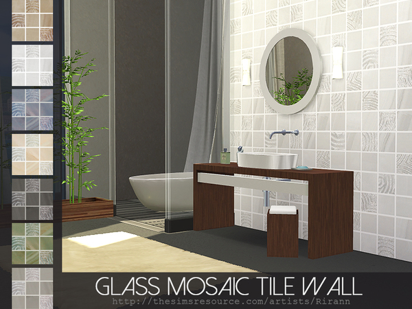 Sims 4 Glass Mosaic Tile Wall by Rirann at TSR