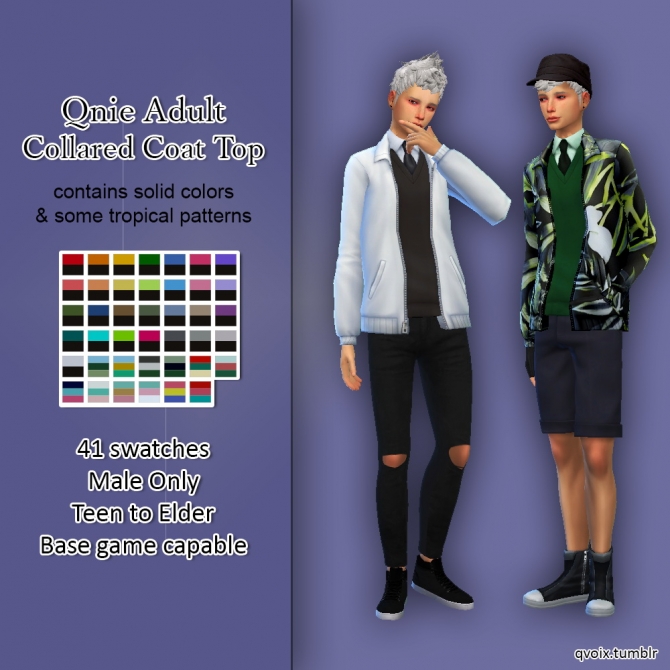 Collared Coat Top at qvoix – escaping reality » Sims 4 Updates