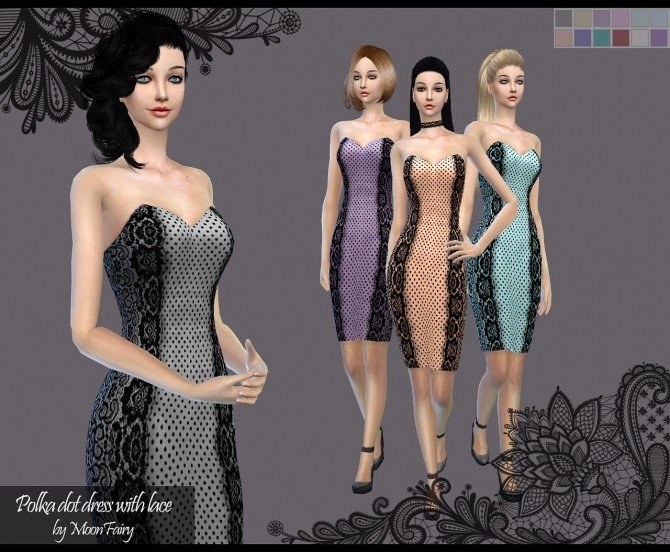 Sims 4 Polka dot dress with lace at Moon