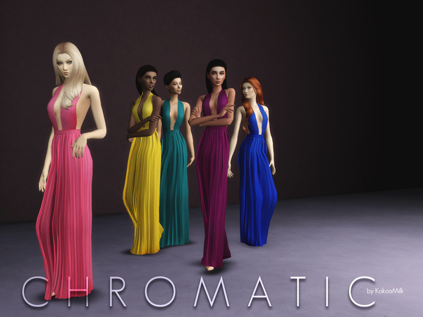 Sims 4 CHROMATIC LONG DRESS by KokoaMilk at TSR