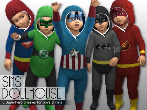Sims 4 Superhero Onesies and Masks for Toddlers by SimsDollhouse at TSR
