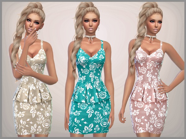 Sims 4 Patterned Peplum Dress by SweetDreamsZzzzz at TSR