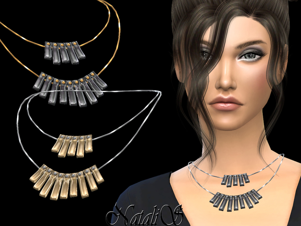 Sims 4 Curved plate double necklace by NataliS at TSR