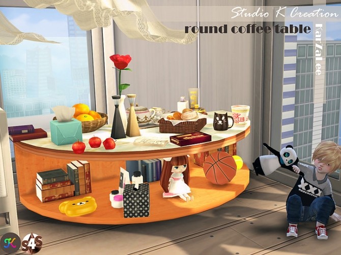 Sims 4 SKC haft Round coffee table with many slot at Studio K Creation