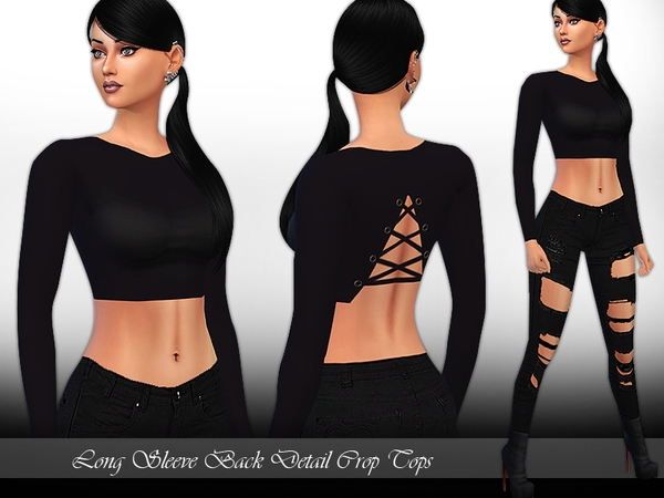 Sims 4 Long Sleeve Back Detail Crop Tops by Saliwa at TSR
