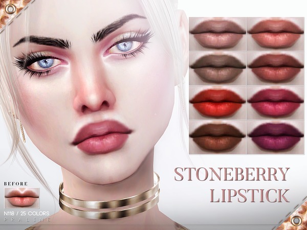 Sims 4 Stoneberry Lipstick N118 by Pralinesims at TSR