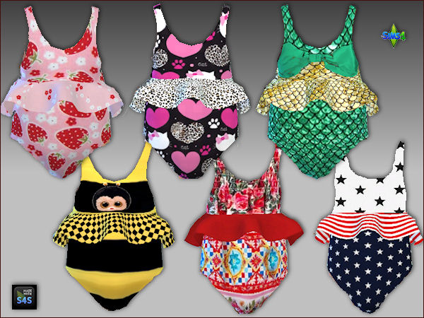 Sims 4 6 sets swimsuits, hats and sunglasses for toddlers at Arte Della Vita