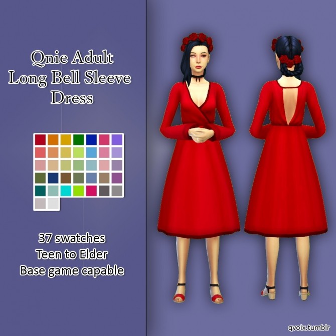 Sims 4 Qnie Long Bell Sleeve Dress at qvoix – escaping reality