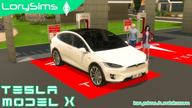 Sims 4 Tesla Model X and Supercharger at LorySims