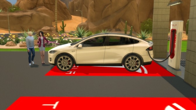 Sims 4 Tesla Model X and Supercharger at LorySims