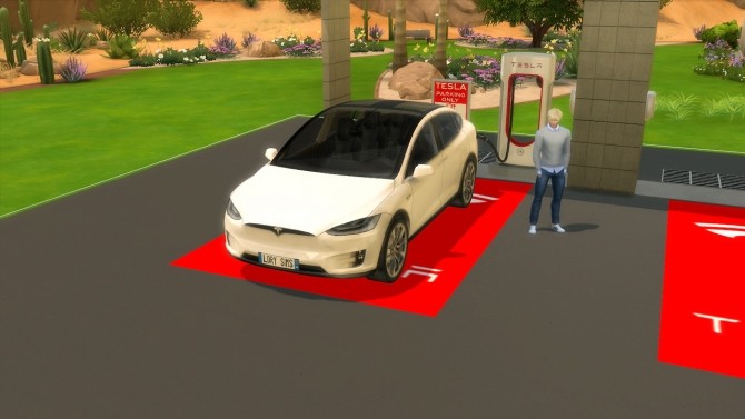 Sims 4 Tesla Model X and Supercharger at LorySims