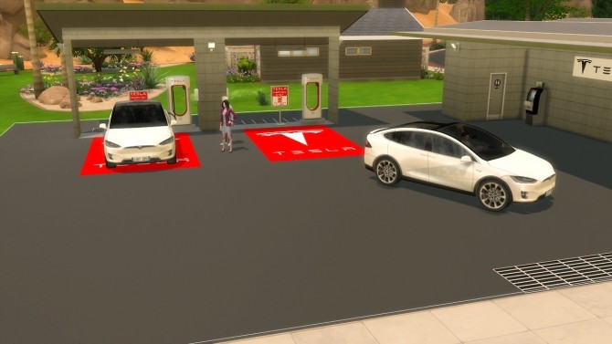 Sims 4 Tesla Model X and Supercharger at LorySims