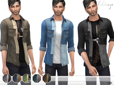 Patchwork Denim Shirt by ekinege at TSR » Sims 4 Updates