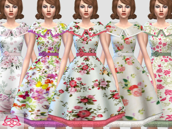 Sims 4 Martita floral dress recolor by Colores Urbanos at TSR