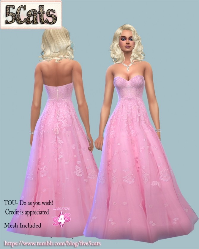 Sims 4 Embroidered Sweetheart Gown at 5Cats
