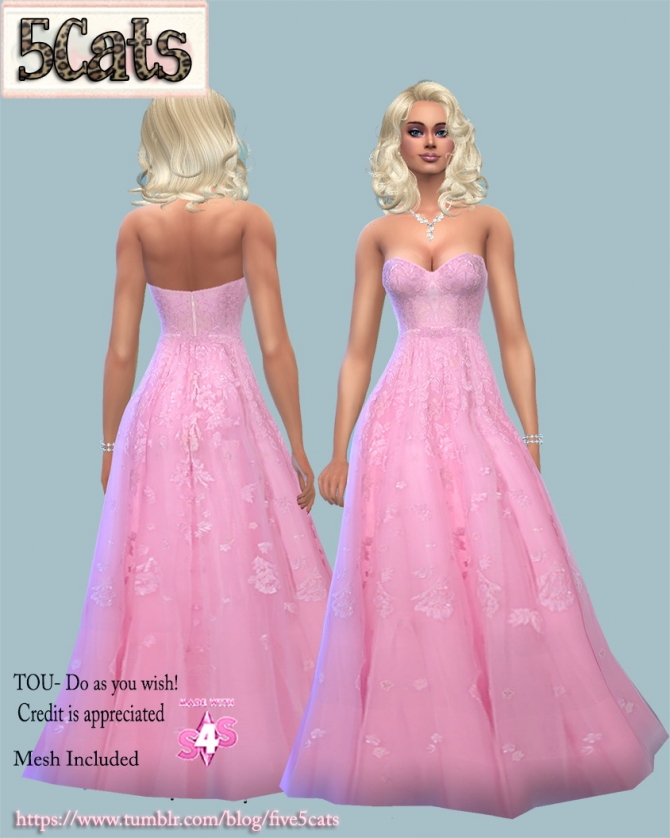 Embroidered Sweetheart Gown at 5Cats » Sims 4 Updates