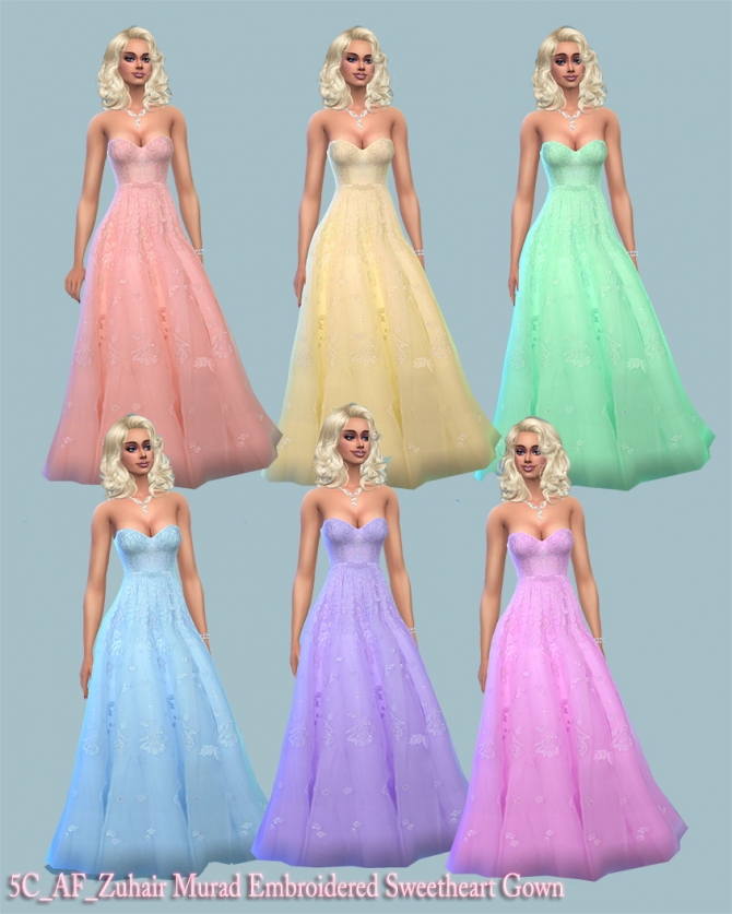 Embroidered Sweetheart Gown at 5Cats » Sims 4 Updates