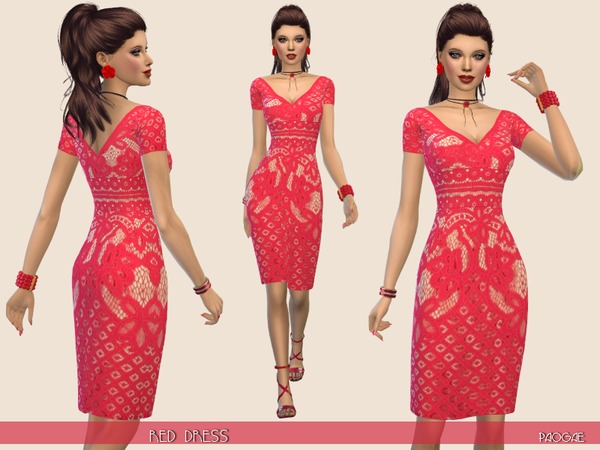 Sims 4 Red dress by Paogae at TSR