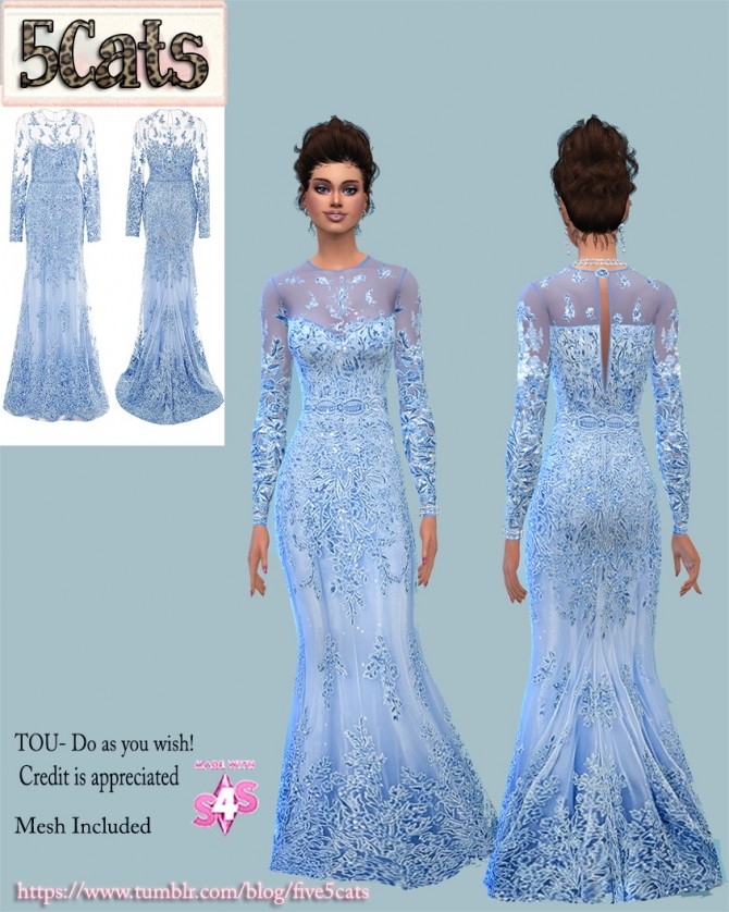 Sims 4 Long Sleeve Lace Gown at 5Cats
