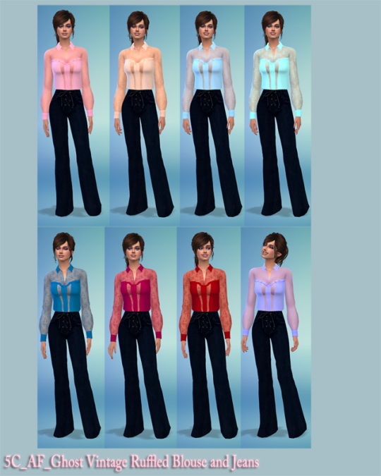 Sims 4 Ghost Vintage Ruffled Blouse and Jeans at 5Cats