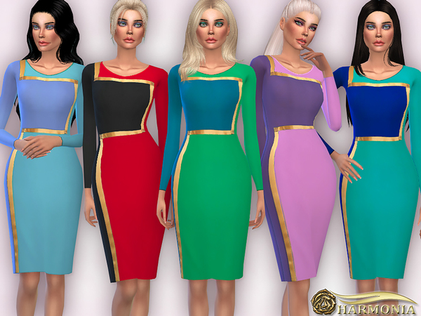 Sims 4 Colour Block Pencil Dress by Harmonia at TSR