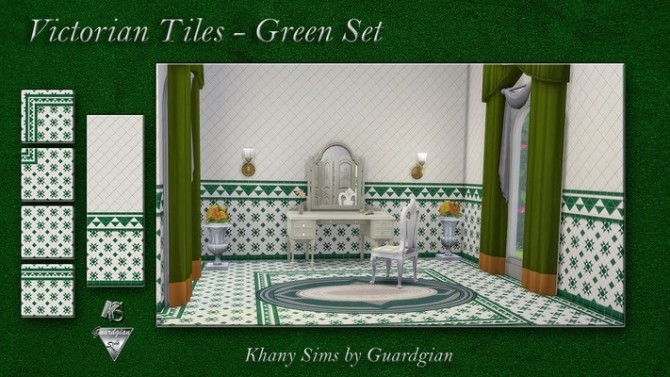 Sims 4 Victorian tiles set (red – green – blue) by Guardgian at Khany Sims