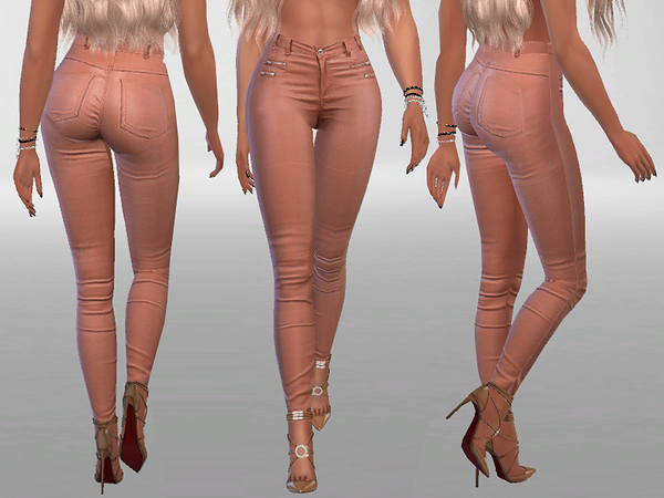 Sims 4 Leather Jeans by Pinkzombiecupcakes at TSR