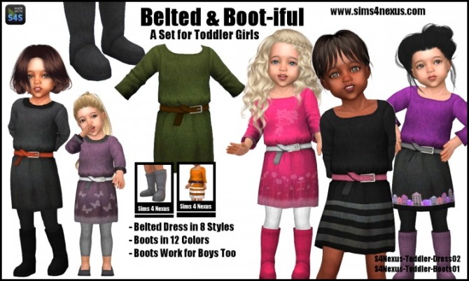 Sims 4 Belted & Boot iful Toddler Girls Set by SamanthaGump at Sims 4 Nexus