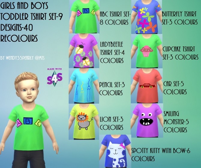 Sims 4 T Shirt set 9 Designs 40 recolours by wendy35pearly at Mod The Sims